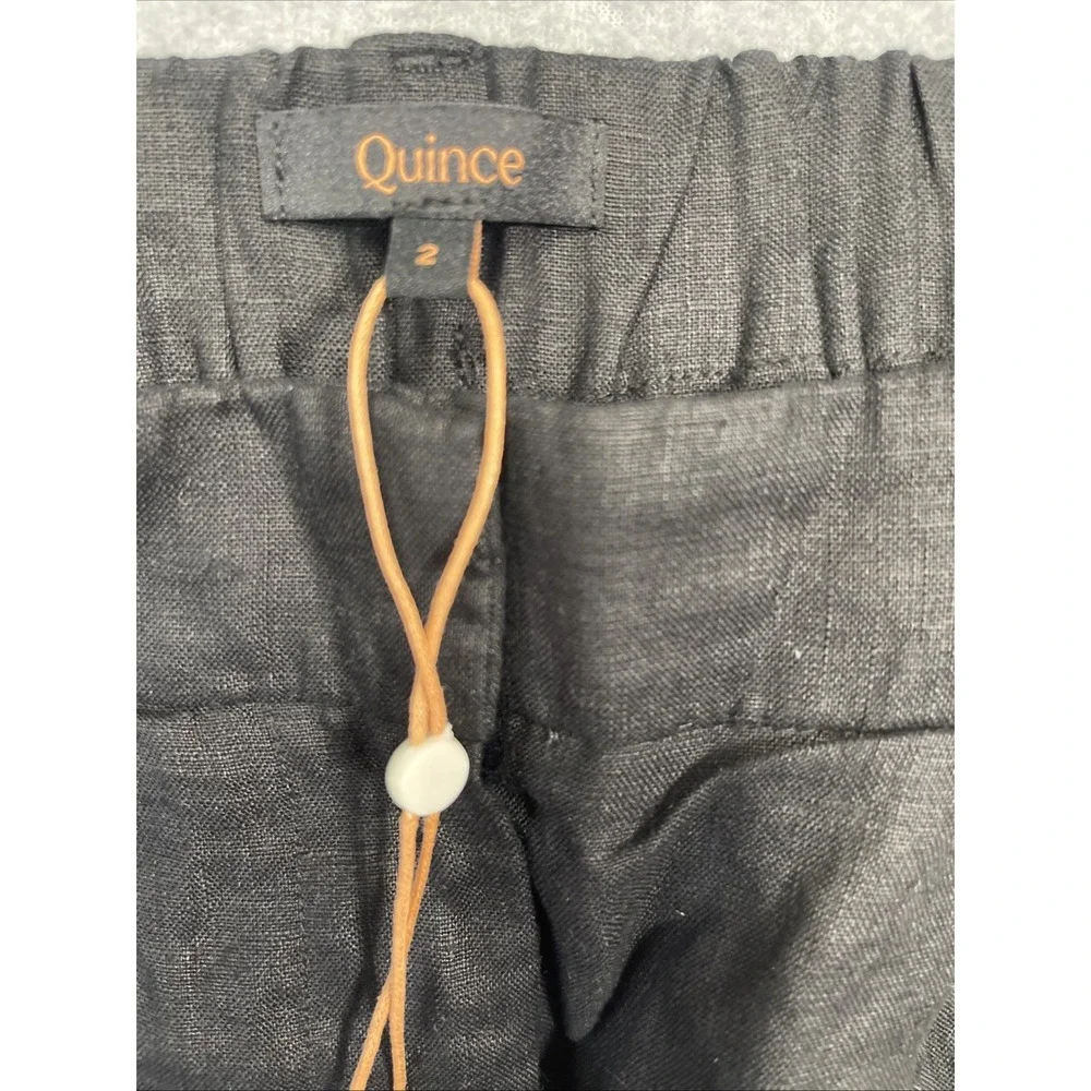 Quince Women 100% European Linen Pleated Trousers Black Sz 2 Office Workwear